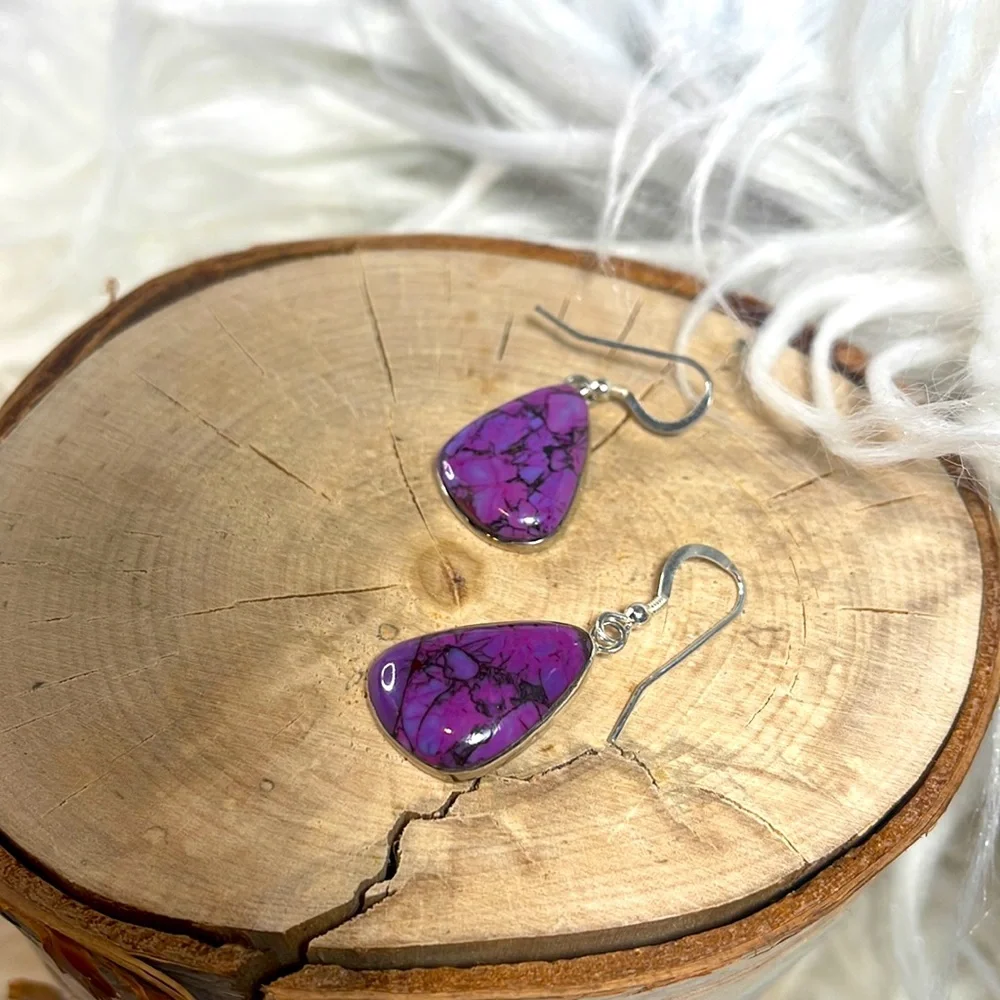 Sterling silver purple Turquoise Earrings 925 - Picture 8 of 9
